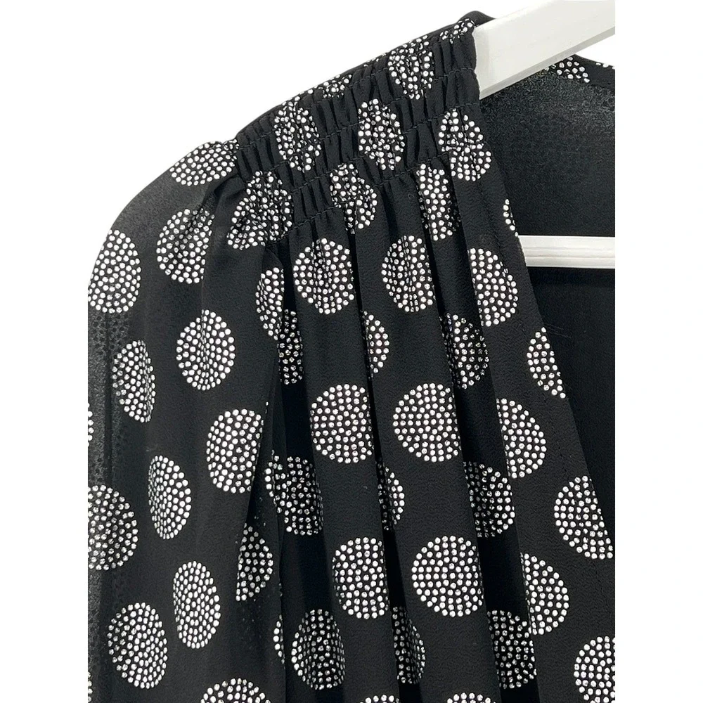 Michael Kors Dress Womens Medium Black Silver Polka Dot Smocked Ruffle Mini